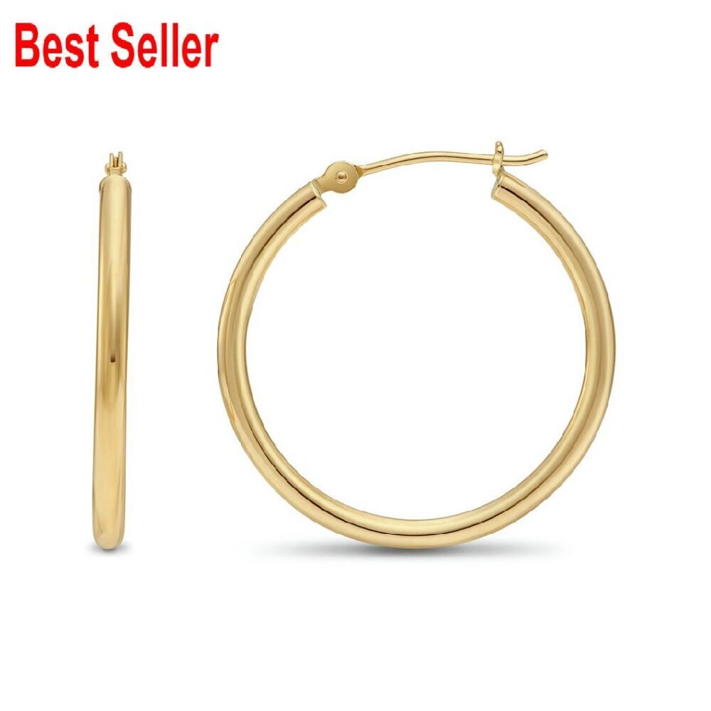 Classic Shiny Polished Round Hoop Earrings 14k Gold Minimal Elegant